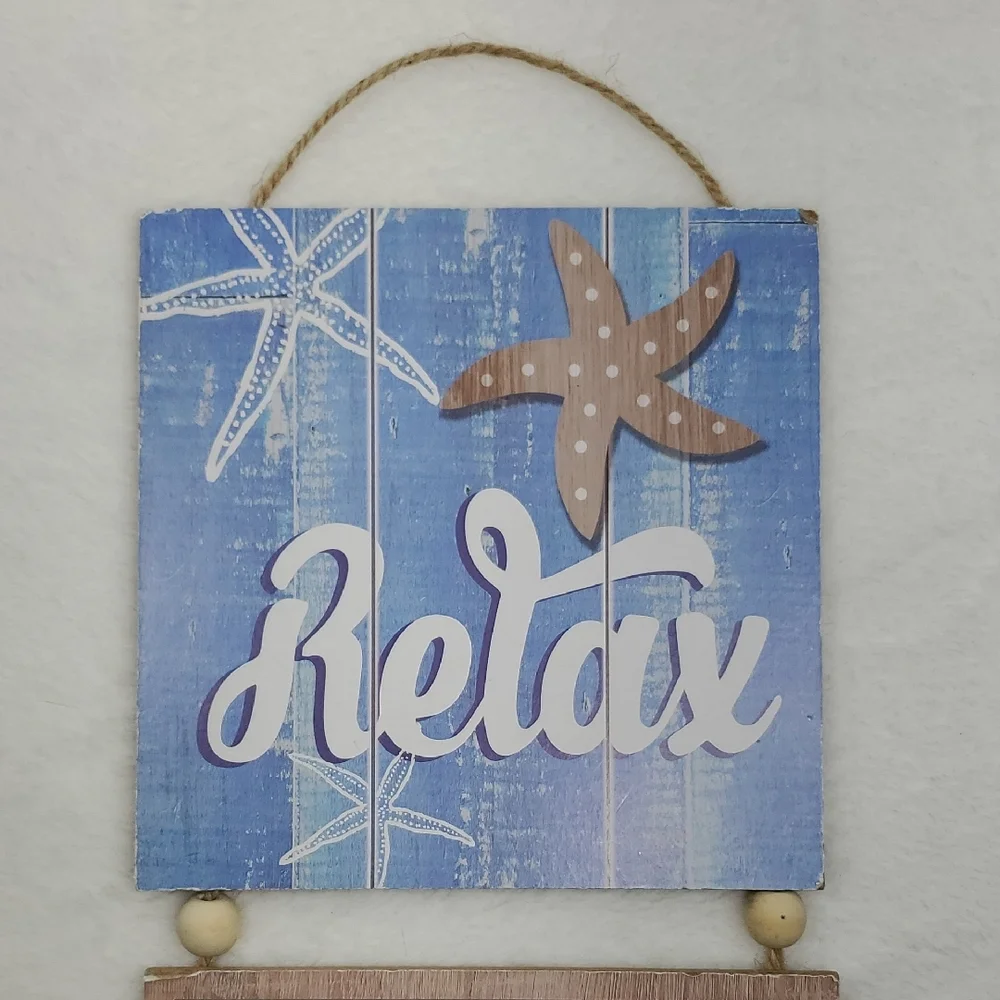 Beach Relax & Unwind Wall Decor Sign & Blue Candle Holder Bottle